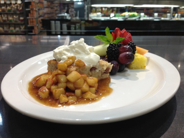 Cranberry & Toasted Almond Baked Oatmeal. Maple & Apple Cinnamon Compote. Fresh Whipped Cream. Organic Fruit Salad.