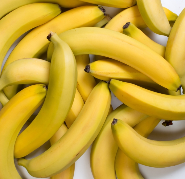 The texture of ripe yellow bananas closeup
