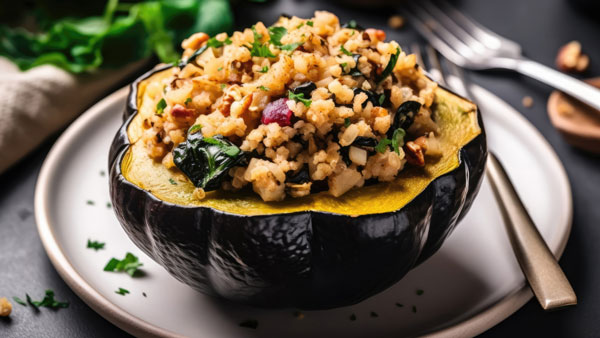 Roasted Acorn Squash With Pomegranate And Chestnuts